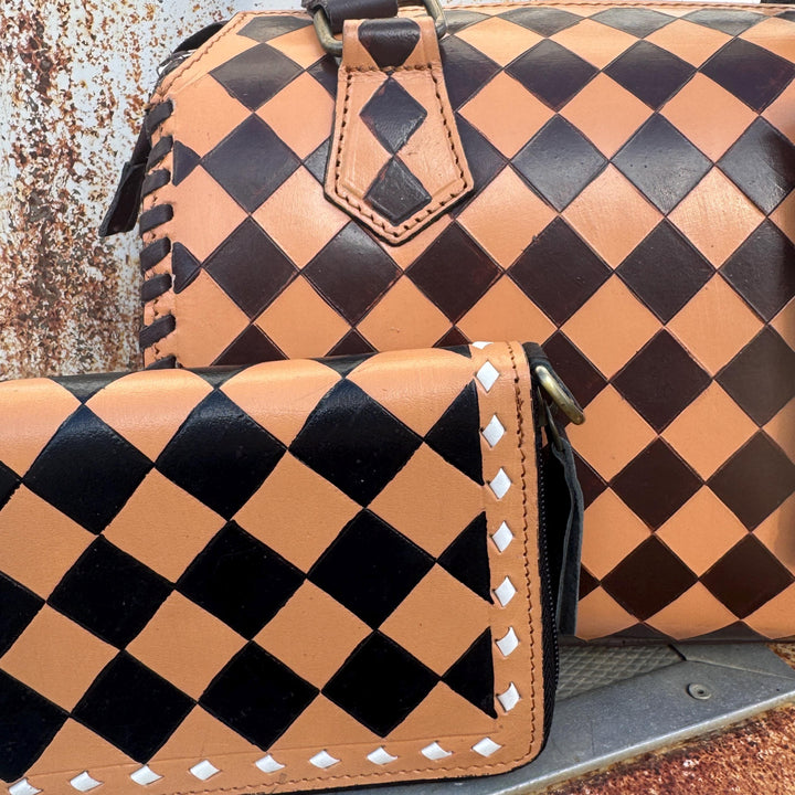 Caramel Espresso Checkered Speedy Western Genuine Leather Purse Double B Wild Rags