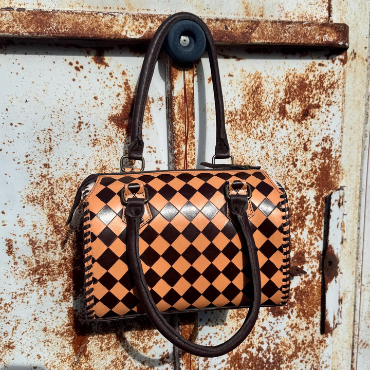 Caramel Espresso Checkered Speedy Western Genuine Leather Purse Double B Wild Rags