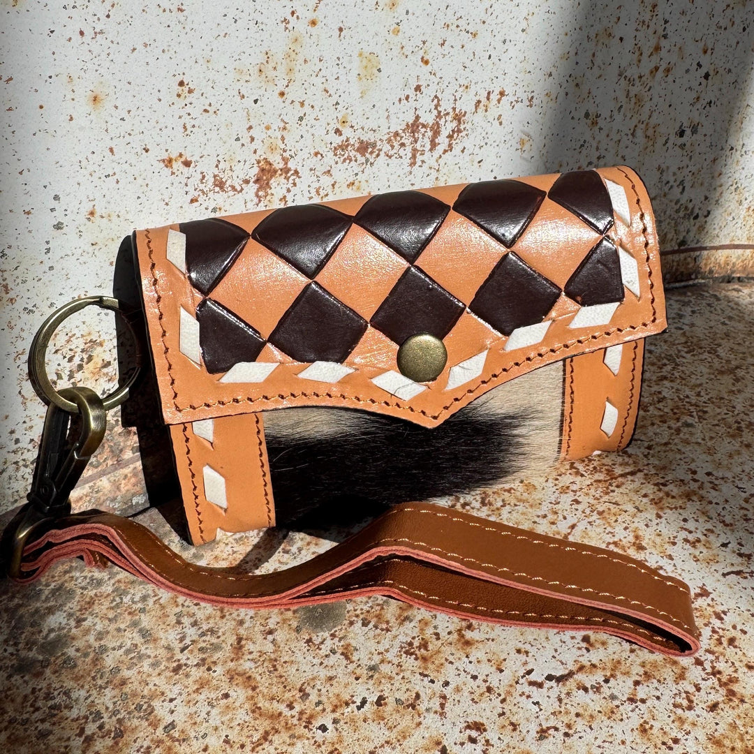 Caramel Espresso Checkered Speedy Western Genuine Leather Purse Double B Wild Rags