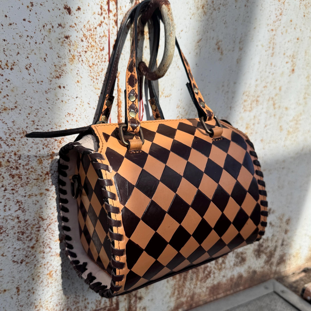 Caramel Espresso Checkered Speedy Western Genuine Leather Purse Double B Wild Rags