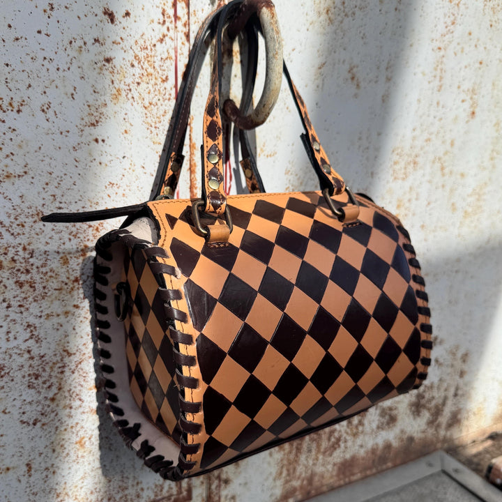 Caramel Espresso Checkered Speedy Western Genuine Leather Purse Double B Wild Rags