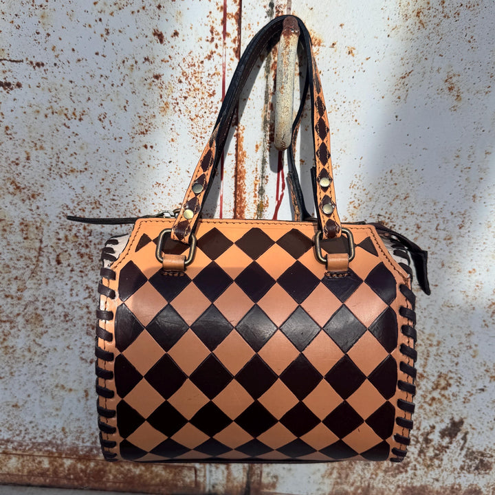 Caramel Espresso Checkered Speedy Western Genuine Leather Purse Double B Wild Rags