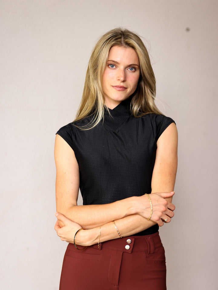 Kai Perforated Cap Sleeve Shirt -Black CriniereLife