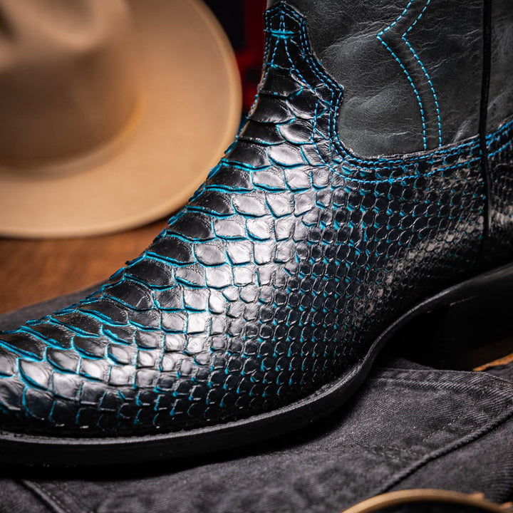 Marco Di Milano Kansas Black / Blue Genuine Python Skin Western Boots