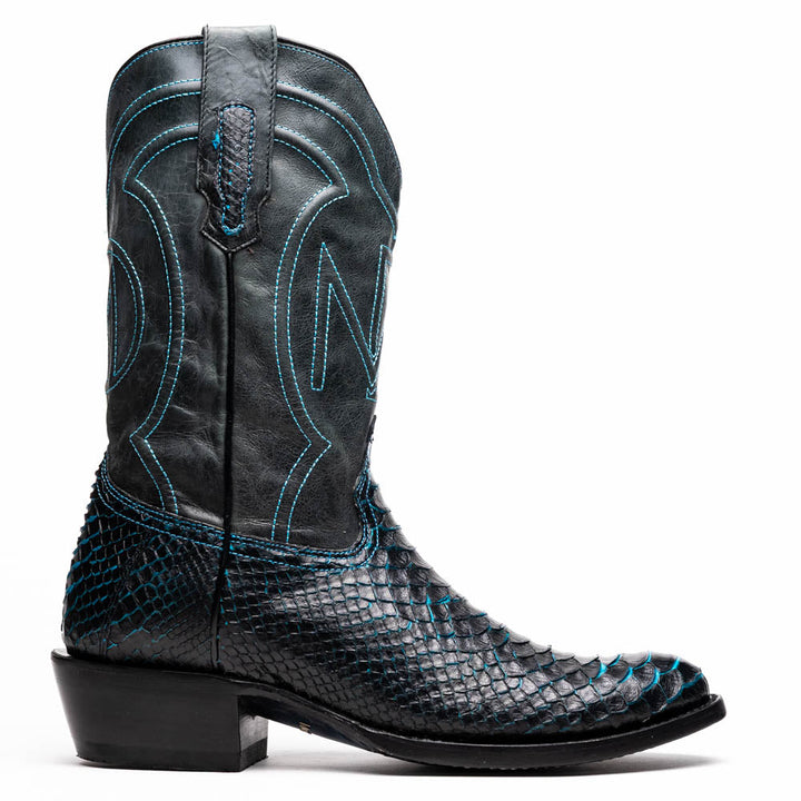 Marco Di Milano Kansas Black / Blue Genuine Python Skin Western Boots