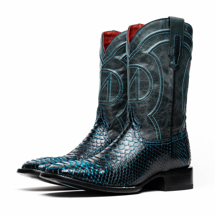 Marco Di Milano Kansas Black / Blue Genuine Python Skin Western Boots