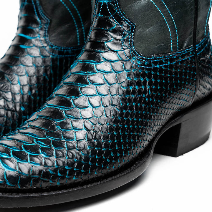 Marco Di Milano Kansas Black / Blue Genuine Python Skin Western Boots