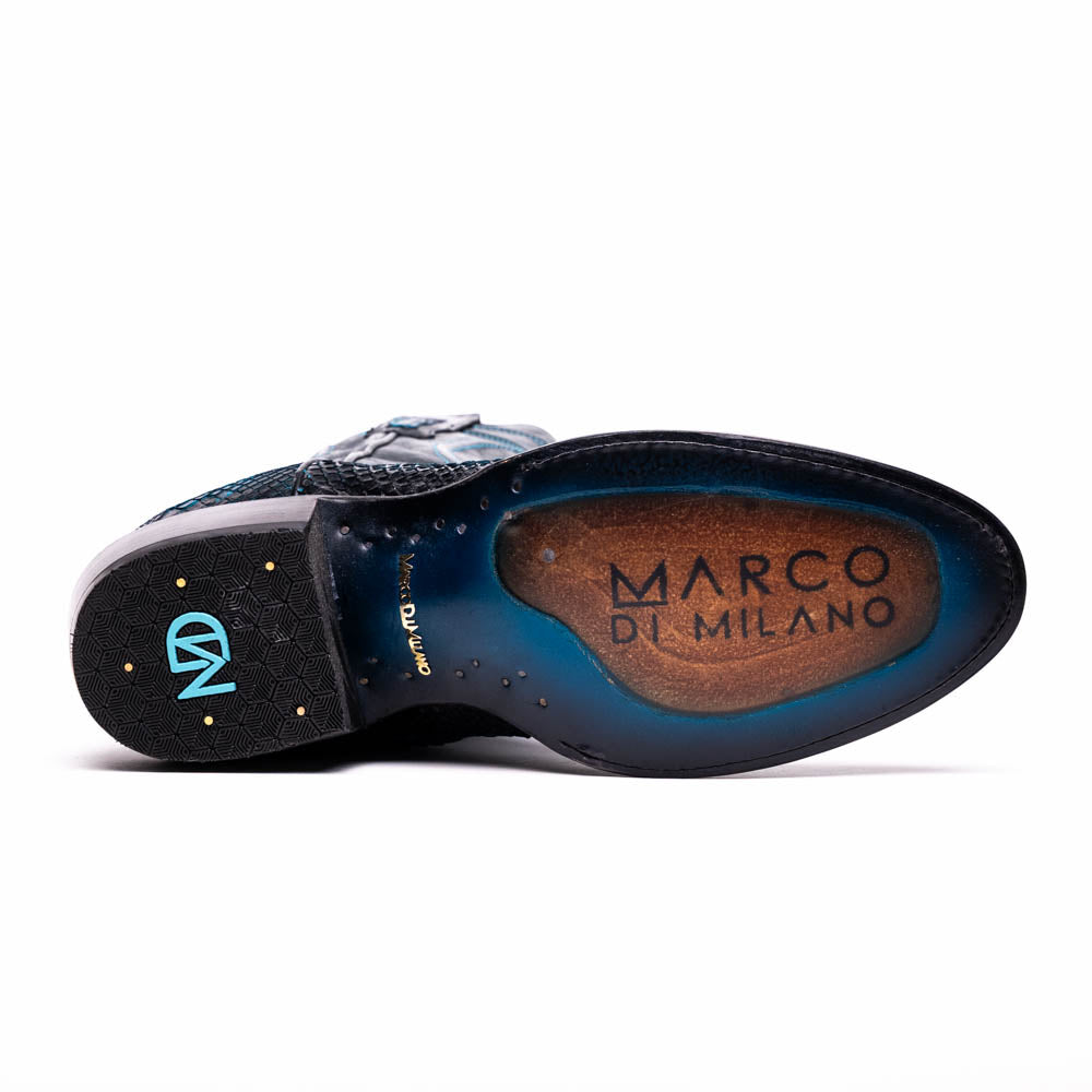 Marco Di Milano Kansas Black / Blue Genuine Python Skin Western Boots
