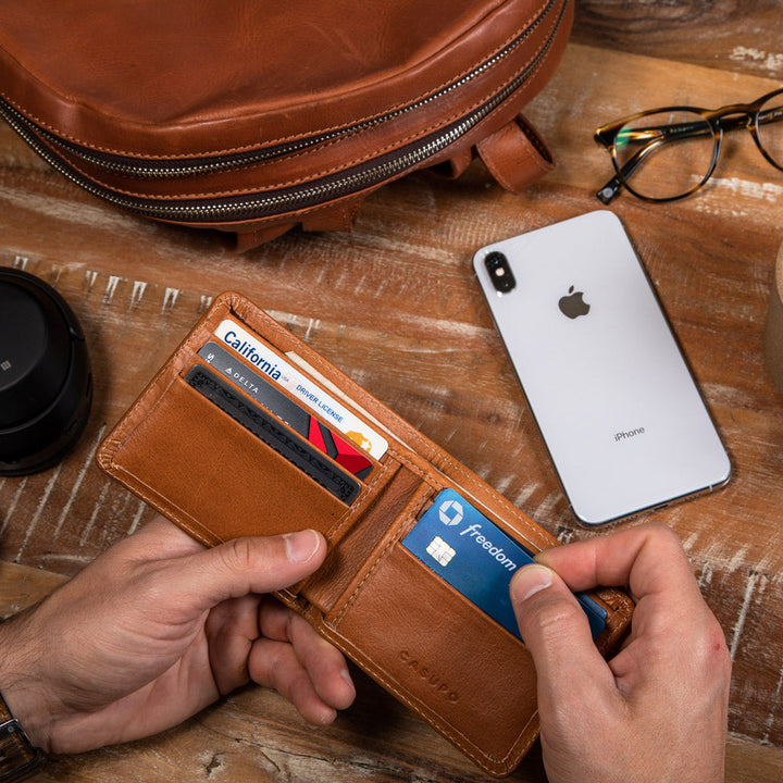 Large Leather Billfold Wallet with RFID protection - Natural
