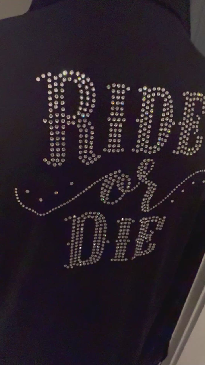 Ride Or Die Rhinestone 4 Way Stretch Button Up Rodeo Shirt -Black