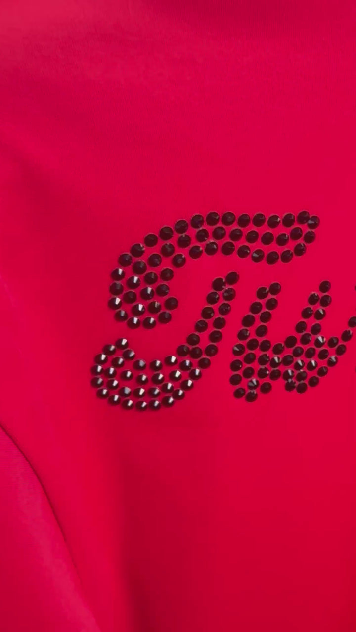 Turn & Burn Black Crystal Rhinestone Button Up 4 Way Stretch Rodeo Shirt - Red