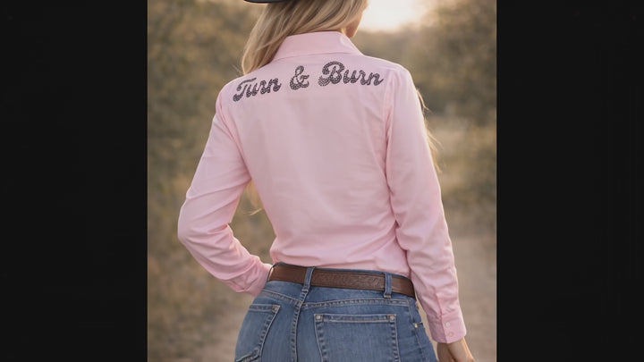 Black Crystal Turn & Burn Button-Up Pink Rodeo Shirt