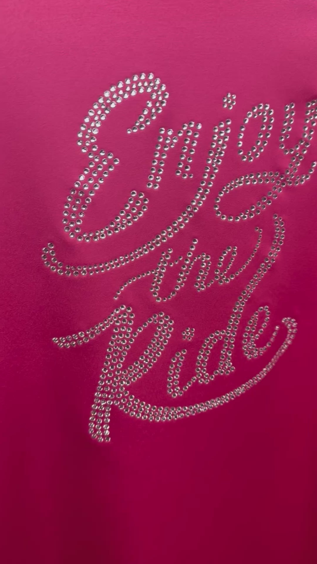 “Enjoy The Ride” Rhinestone Crystal Matte Satin Button Up Rodeo Shirt Blouse - Watermelon