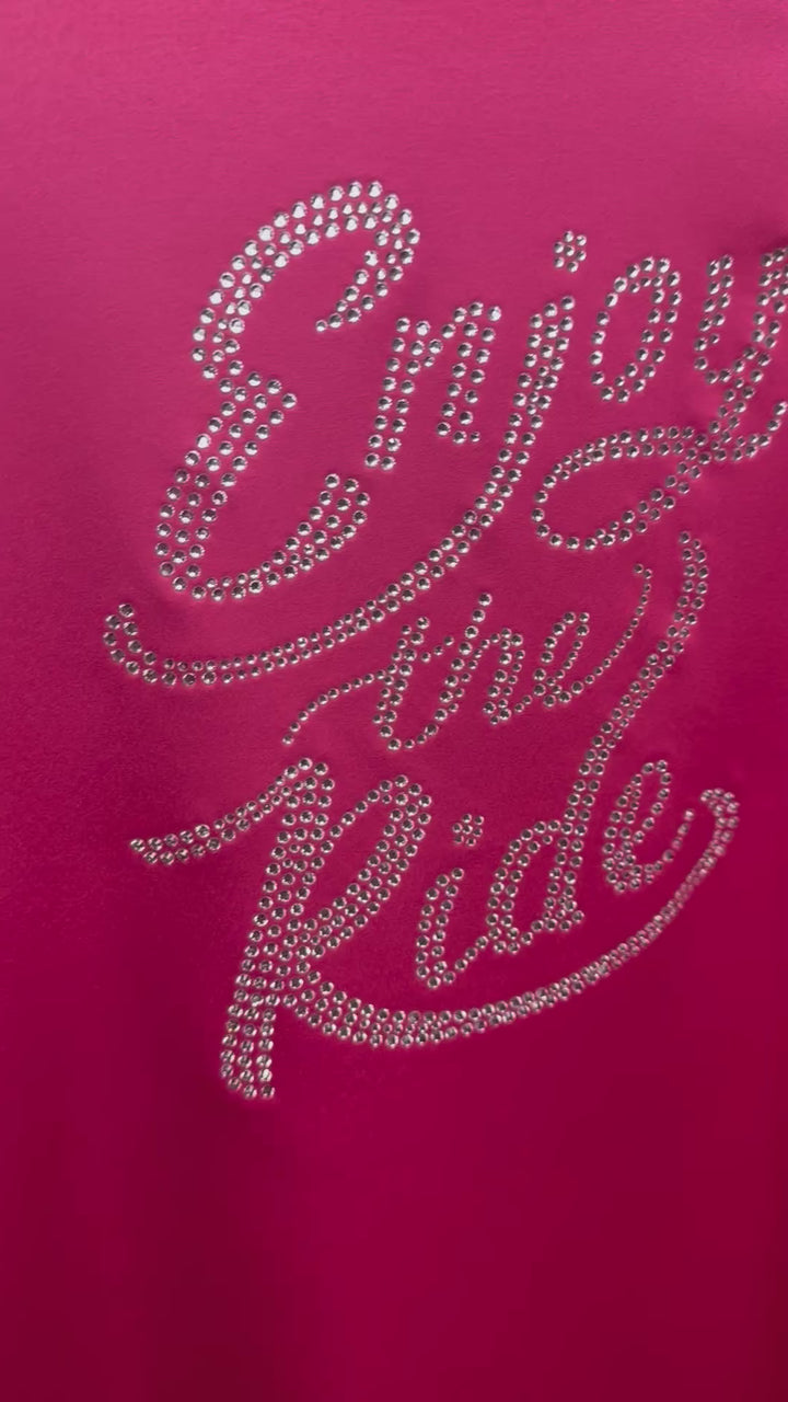 “Enjoy The Ride” Rhinestone Crystal Matte Satin Button Up Rodeo Shirt Blouse - Watermelon