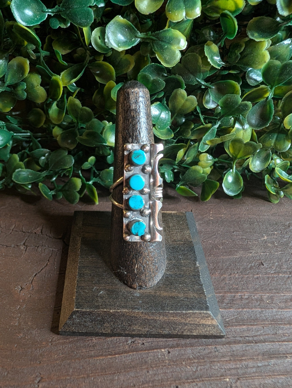 Handcrafted Kingman Turquoise Four Stone Sterling Silver Statement Ring Size 7 Nizhoni Traders LLC
