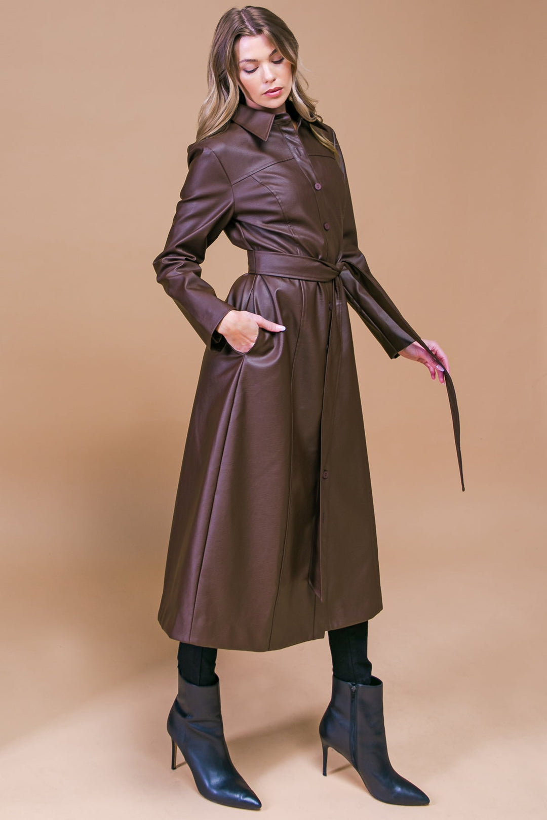 What A Wonderful Day Faux Leather Midi Coat