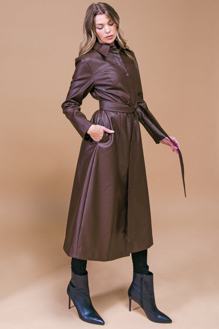 What A Wonderful Day Faux Leather Midi Coat