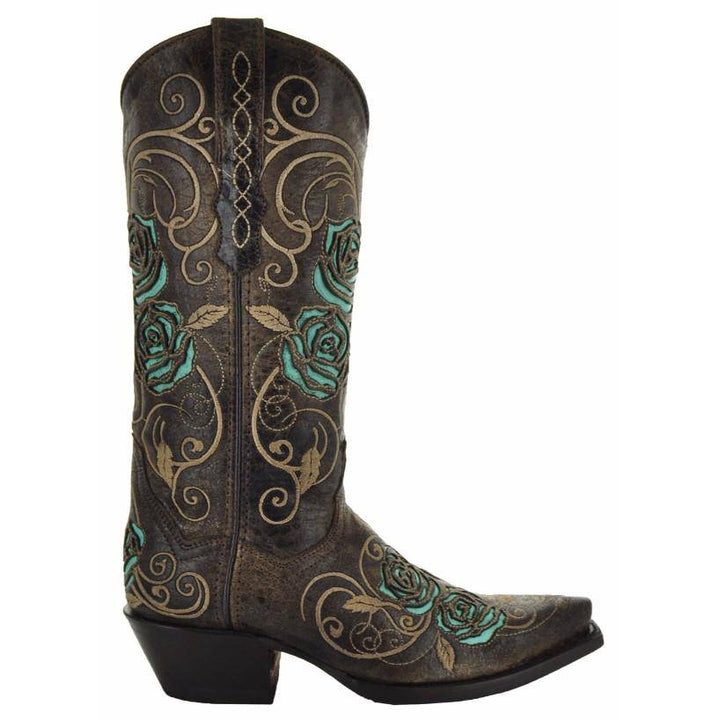 Turquoise Rose Inlayed Women's Cowgirl Boots
