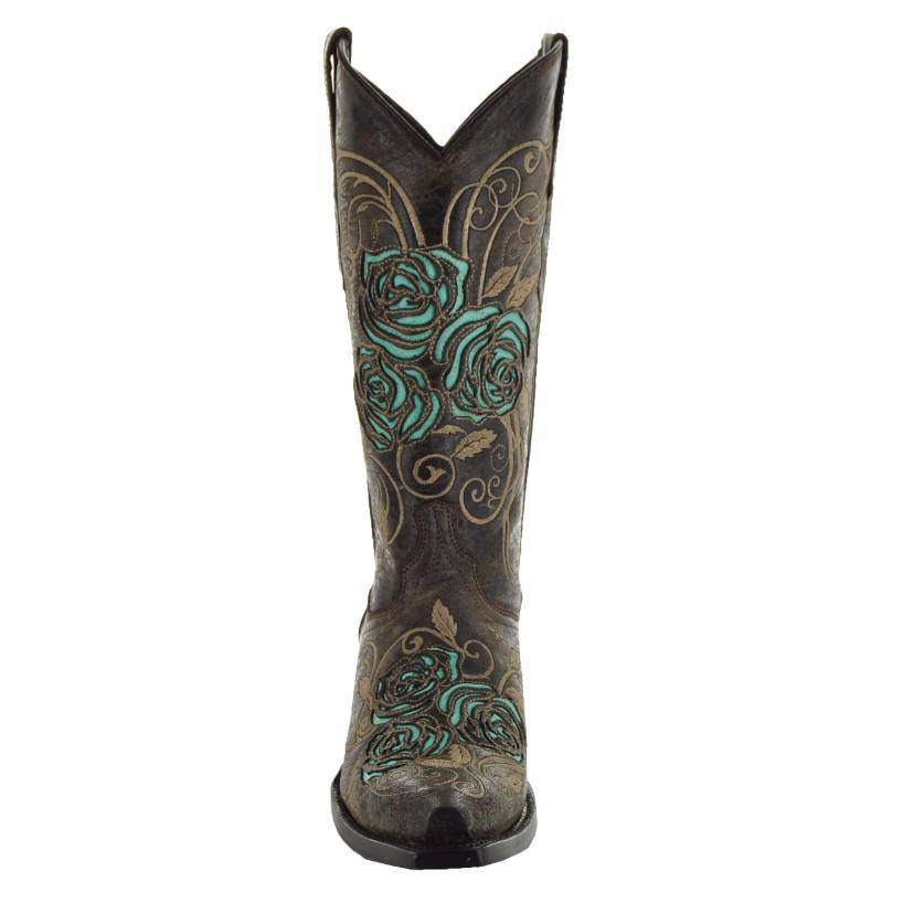 Turquoise Rose Inlayed Women's Cowgirl Boots