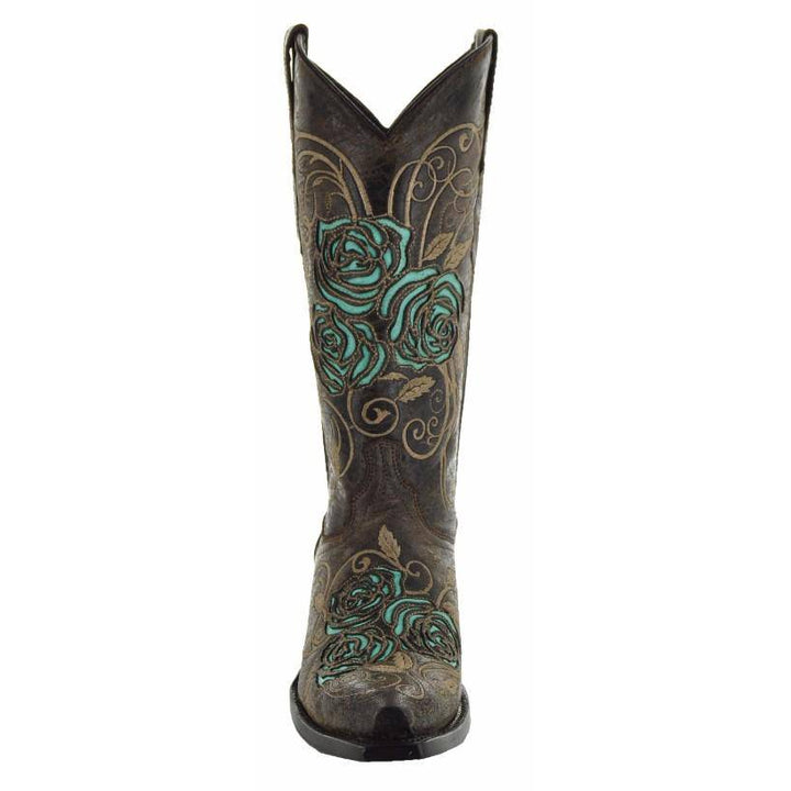 Turquoise Rose Inlayed Women's Cowgirl Boots