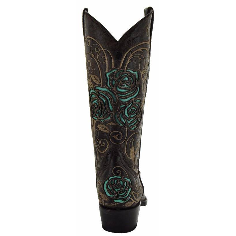 Turquoise Rose Inlayed Women's Cowgirl Boots