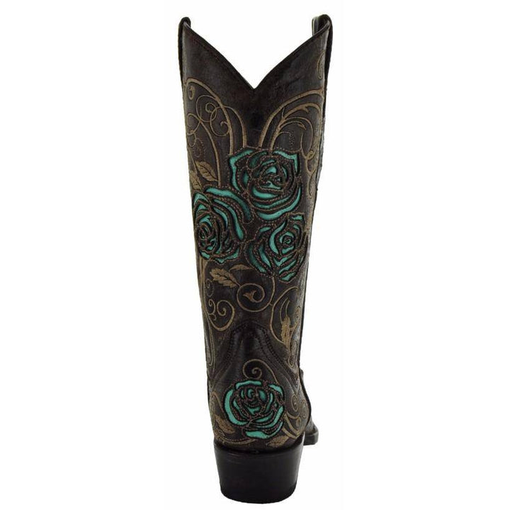 Turquoise Rose Inlayed Women's Cowgirl Boots