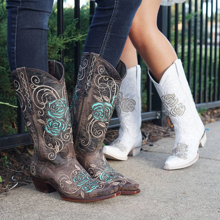 Turquoise Rose Inlayed Women's Cowgirl Boots