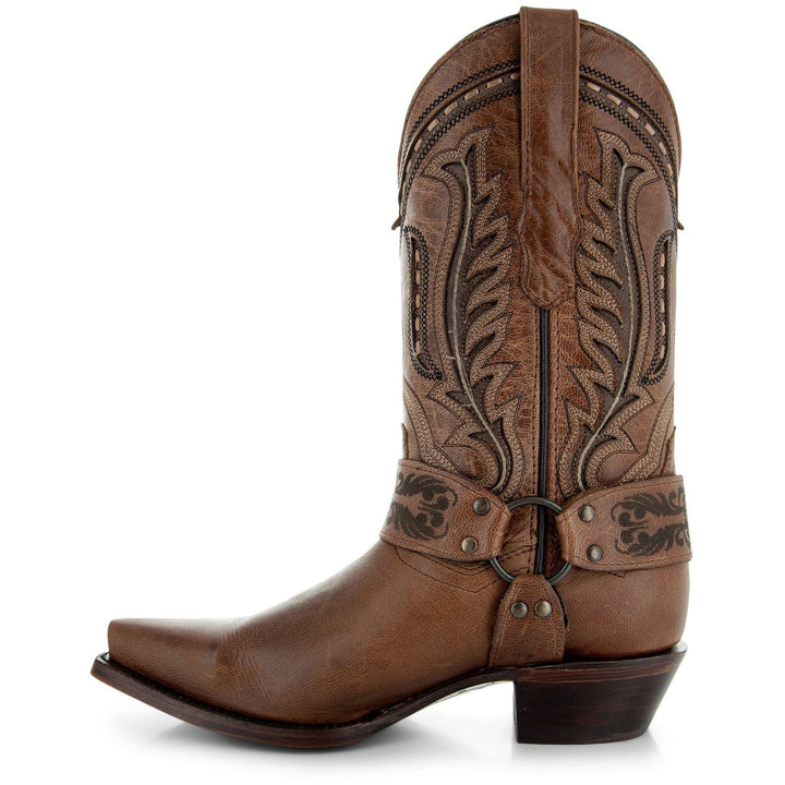 Women's Brown Leather Harness Boots