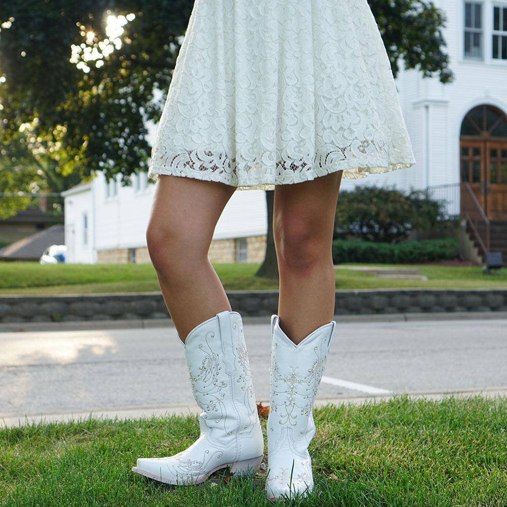 White Rhinestone Wedding Cowgirl Boots