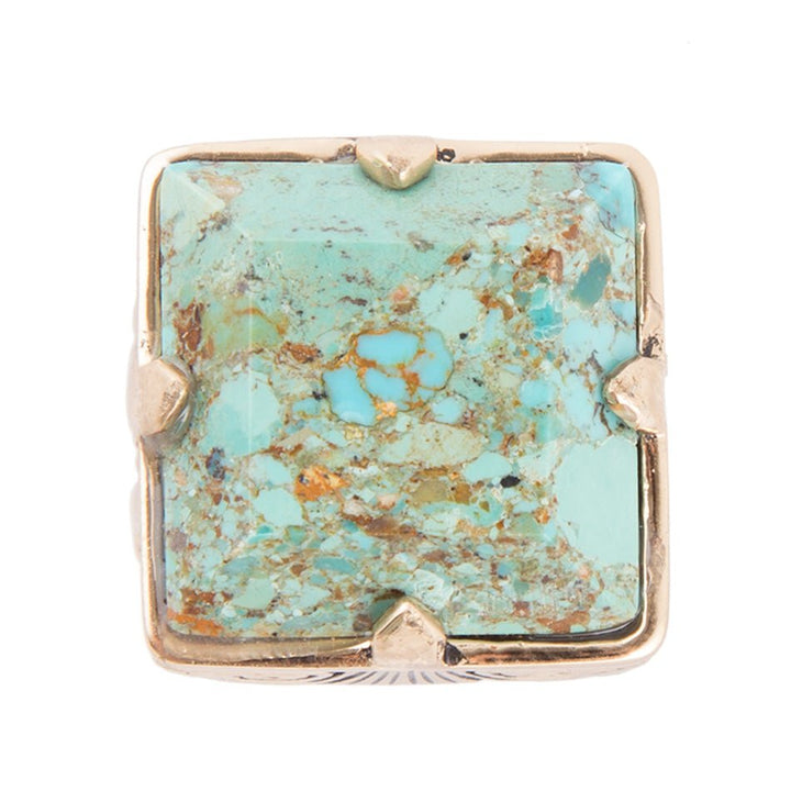 Square Statement Blue Turquoise Golden Ring Barse Jewelry