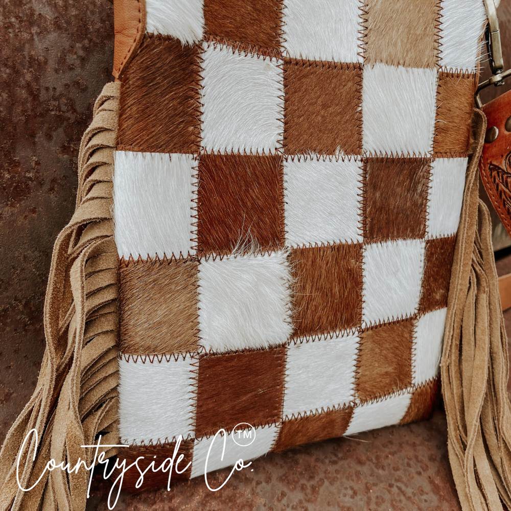 Stockdale Checkered Cowhide Fringe Purse Countryside Co.