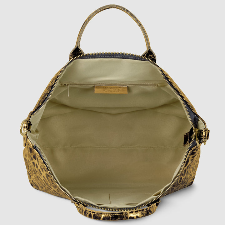 Leopard Metallic Suede Leather Top-Handle Bag