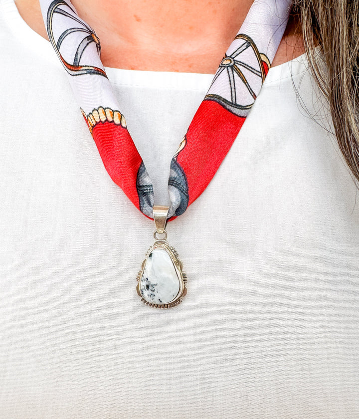 Silk Scarf White Buffalo Pendant Necklace