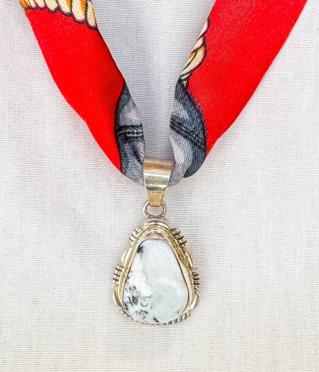 Silk Scarf White Buffalo Pendant Necklace