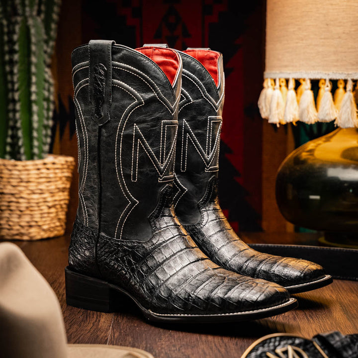 Marco Di Milano Tucson Black Caiman Cowboy Boots