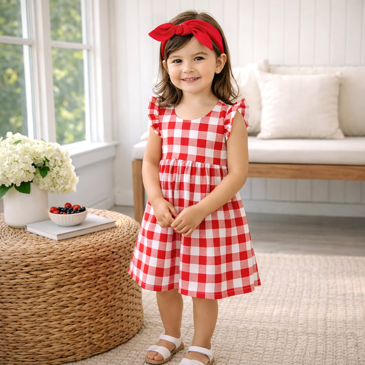 Picnic Plaid Soft Bamboo Summer Flutter Girls Dress